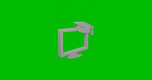 Animation of rotation of a white distance learning symbol with shadow. Simple and complex rotation. Seamless looped 4k animation on green chroma key background