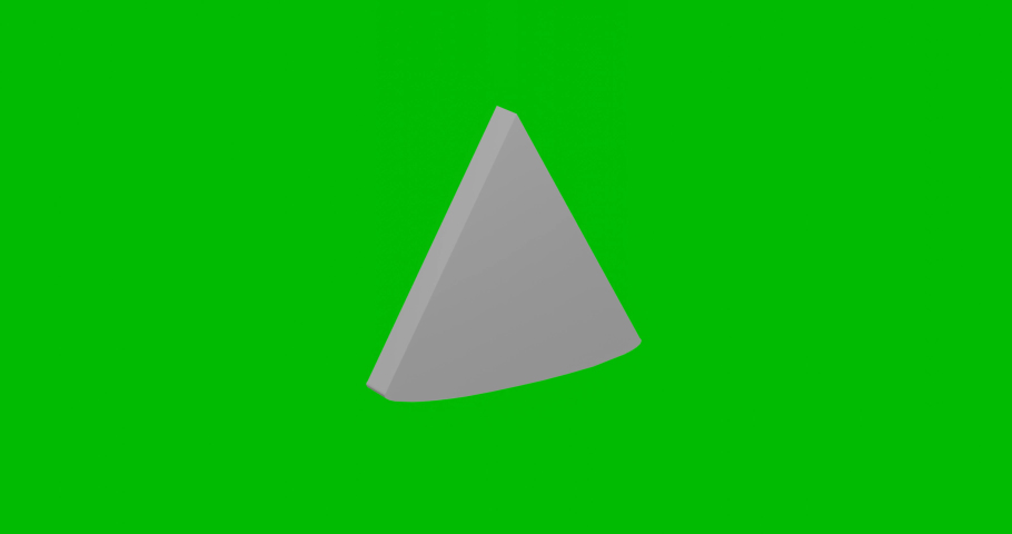 Animation of rotation of a white cone symbol with shadow. Simple and complex rotation. Seamless looped 4k animation on green chroma key background