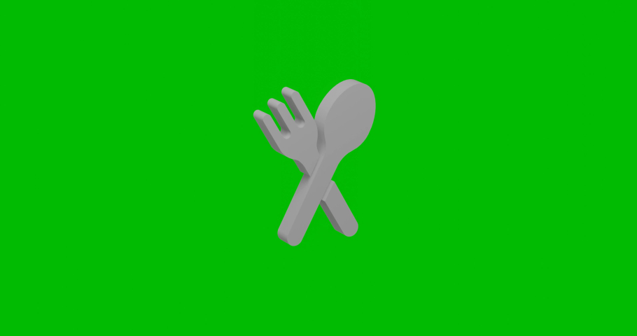 Animation of rotation of a white dinner time symbol with shadow. Simple and complex rotation. Seamless looped 4k animation on green chroma key background