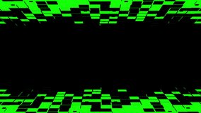 Black abstract square particles moves on green screen. CG animated transition with chroma key.