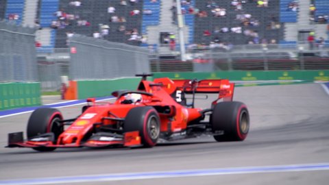 SOCHI, RUSSIA - 29 September 2019: Free Practice at  Formula 1 Grand Prix of Russia 2019, 4K High quality editorial footage