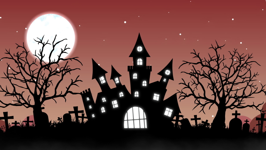 Halloween Background Animation Concept Haunted Castle Stock Footage ...