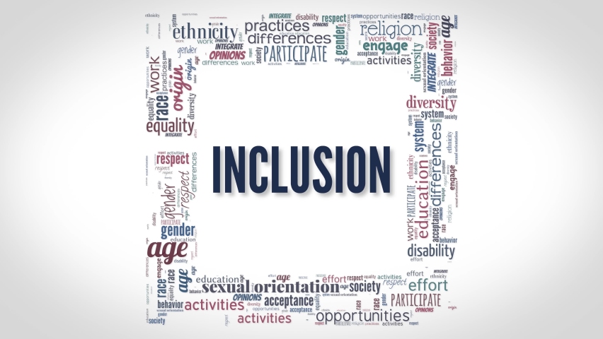 Inclusion typography animation with a word cloud. Colorful text with shadows over white background.	
 | Shutterstock HD Video #1080603206