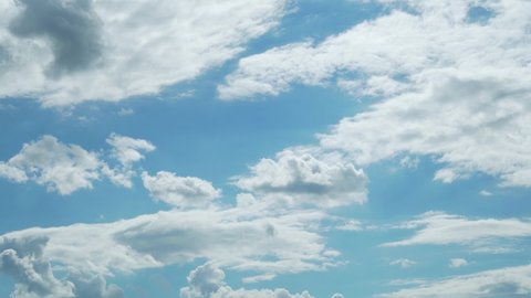 Amazing Low Angle View Time Lapse Azure Sky White Clouds. Aerial, Paradise Sky, Beauty Sunny Cloudscape, Relax, Serenity Summer Skyscraper, Heaven, high, Atmosphere, Cloudy Blue Sky.