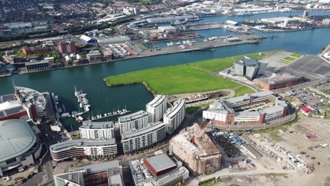  Aerial video of Titanic Centre Titanic Quarter Belfast Northern Ireland 09-09-21
