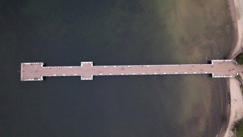 Gdynia, Poland - September 2021 - aerial footage of pier at Gdynia in Poland
