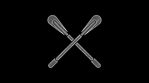 White line Crossed paddle icon isolated on black background. Paddle boat oars. 4K Video motion graphic animation.