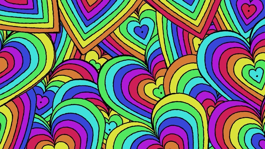 Looped cartoon abstract background of overlapping concentric hearts with rainbow colors  | Shutterstock HD Video #1080627746