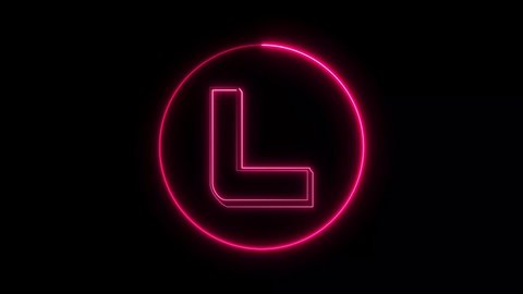 Animated pink neon letter L on a black background.  Glowing neon line in a circular path around the uppercase alphabet.