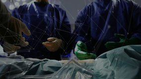Animation of network of connections over surgeons in operating theater. medical and healthcare technology concept digitally generated video.