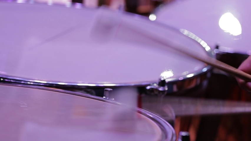 Drum roll close-up.Drum sticks hit the drum quickly. Royalty-Free Stock Footage #1080635990