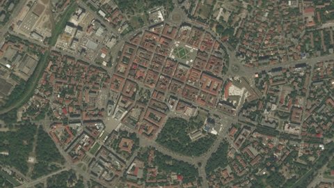 Zoom of the earth from space to the city. 3D Animation. Zoom in to the city Timisoara, Romania. Stock video footage. 4K