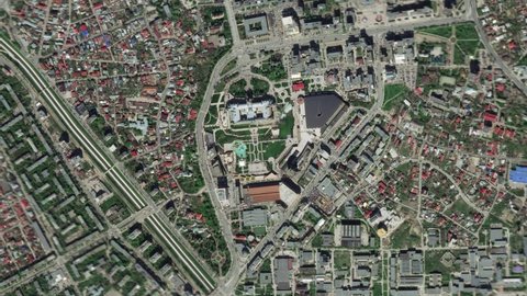 Zoom of the earth from space to the city. 3D Animation. Zoom in to the city Iasi, Romania. Stock video footage. 4K