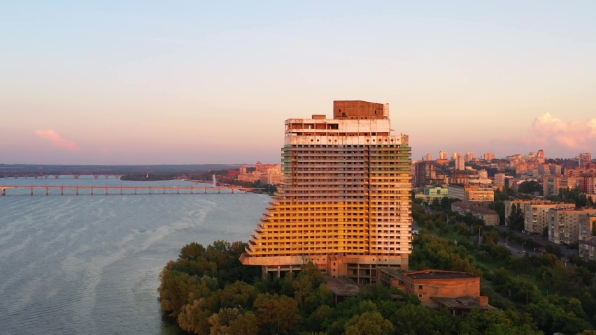 Dnipro city at sunset. Aerial view
 Royalty-Free Stock Footage #1080642791