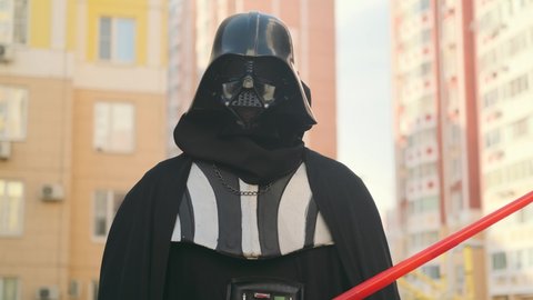 Portrait of Darth Vader. Darth Vader character "Star Wars". Russia, Rostov-on-Don, September 28, 2021
