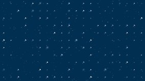 Template animation of evenly spaced sledgehammer symbols of different sizes and opacity. Animation of transparency and size. Seamless looped 4k animation on dark blue background with stars