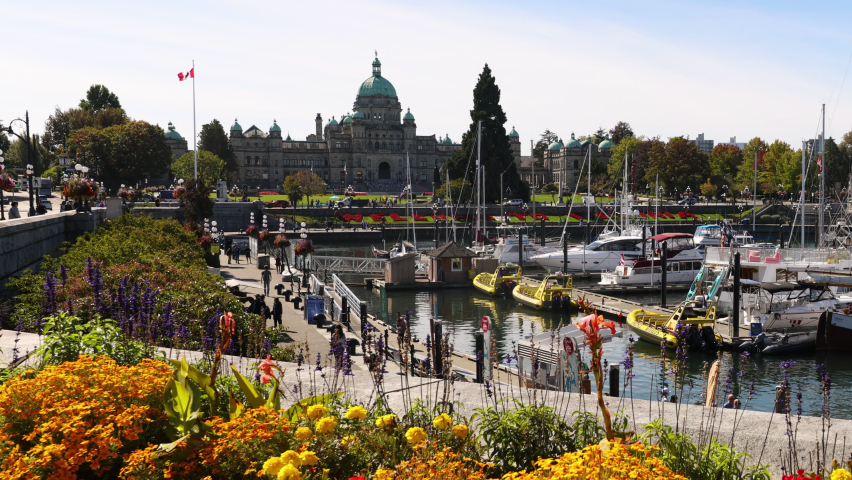 Victoria, British Columbia. Victoria inner Harbour and British Columbia Parliament Buildings, Vancouver Island, BC, Canada