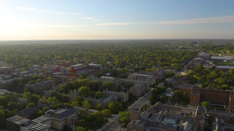 Ann Arbor , Michigan , United States - 09 25 2021: Aerial View of Academic Buildings at University of Michigan, Ann Arbor, Michigan