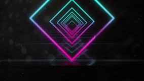 Animation of neon shapes over black background. video game, entertainment and digitial interface concept digitally generated video.