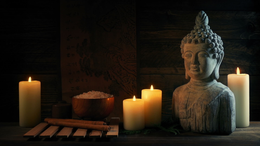 Meditation Room Arrangement With Candles Flickering Royalty-Free Stock Footage #1080659699