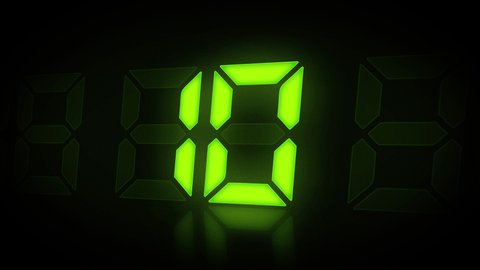 Digital clock numbers floating in the dark. Countdown video clip.