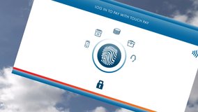 Animation of scopes scanning and data over screen with touch pay and wifi icon. global online payment, business, finances, data processing and digital interface concept digitally generated video.