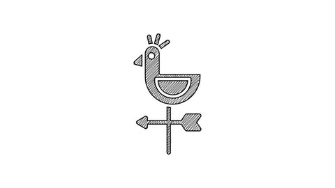 Black line Rooster weather vane icon isolated on white background. Weathercock sign. Windvane rooster. 4K Video motion graphic animation.