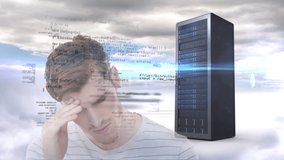 Animation of data processing over worried businessman and computer server. global business, connections and data processing concept digitally generated video. - Powered by Shutterstock - Get 15% off with code: PIKWIZARD15