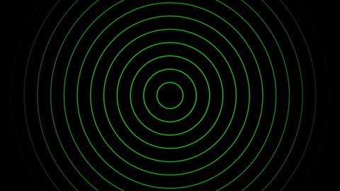 Radar radio wave ripple green light rings animation 4K seamless loop on black background