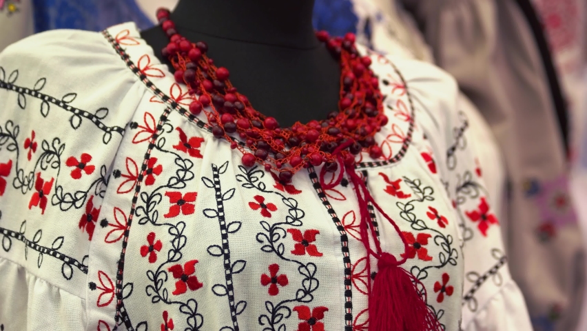 Traditional national white and red womens dress.
