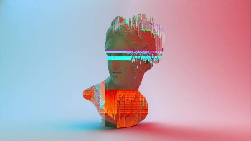 Glitch of Venus head on light background. 4K. Ultra high definition. 3840x2160. 3D animation of seamless loop Royalty-Free Stock Footage #1080696566