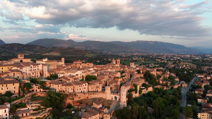 An aerial shot of Spello, an ancient town in Italy, a Buildings & Landmark Video by Artfilmphoto