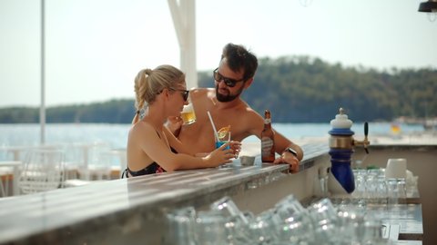Idyllic Holidays On Turkey All Inclusive Resort .Turquoise Sea On Turkey Vacation Holiday. Perfect Moment For Inspiration. Kemer Bar Counter Beach. Married Honeymoon Couple. Happy Amazing Destination.