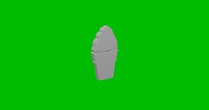 Animation of rotation of a white ice cream symbol with shadow. Simple and complex rotation. Seamless looped 4k animation on green chroma key background