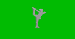 Animation of rotation of a white female figure skating symbol with shadow. Simple and complex rotation. Seamless looped 4k animation on green chroma key background