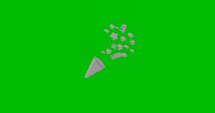Animation of rotation of a white exploding party popper with shadow. Simple and complex rotation. Seamless looped 4k animation on green chroma key background