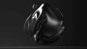 3d render of abstract art video with surreal 3d organic alien ball or liquid substance in curve wavy smooth and soft biological lines forms in matte and glossy transparent plastic material in the dark