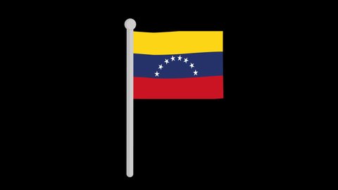 Loop animation of the Venezuela flag moving on a pole, with a transparent background