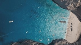 Aerial Drone video 4K of the famous Shipwreck Bay in Zakynthos, Greece
