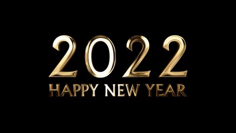 Happy New Year 2022 in Shiny Gold Text animation with 4K Resolution