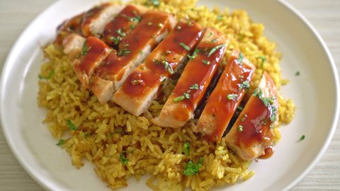 grilled sweet and chilli chicken with curry rice