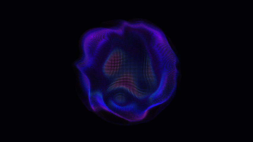 Looped distortion waves on abstract sphere of particles. Digital data splash of spherical point array. Futuristic glitch UI element Royalty-Free Stock Footage #1080740252