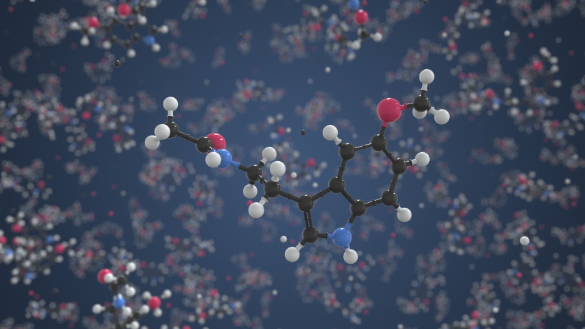 Melatonin molecule, conceptual molecular model. Chemical looping 3d animation Royalty-Free Stock Footage #1080741254