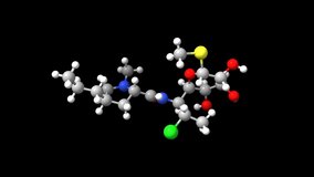 Animated 3D ball-and-stick and spacefill models of antibiotic clindamycin, black background