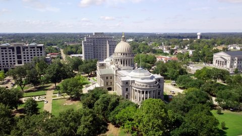 Mississippi State Capitol Building, with the Supreme Court in the background,  in Downtown Jackson, Mississippi.