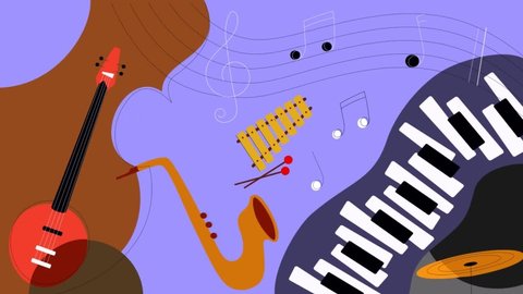 4k Animation Musical Instruments Jazz Music Stock Footage Video (100% ...