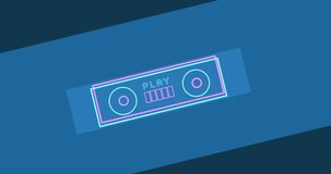 Animation of neon radio over blue background. party, music and entertainment concept digitally generated video.