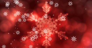 Animation of snowflakes falling on red background. christmas, tradition and celebration concept digitally generated video.