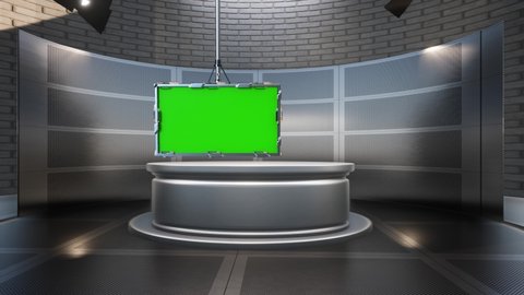 Tv studio. News room. Studio Background loop. Newsroom bakground.Backdrop for any green screen or chroma key video production. 3D rendering