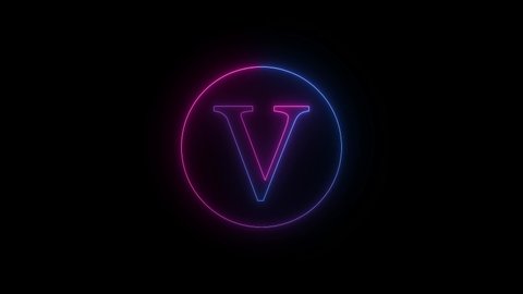 Blue pink neon light letter logo intro on black background, V letter intro animation